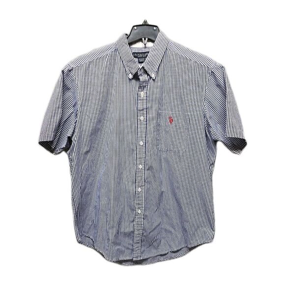 U.S. POLO ASSN Mens Size XL Short Sleeve Blue Checks Button Up Front Pocket - Picture 1 of 10